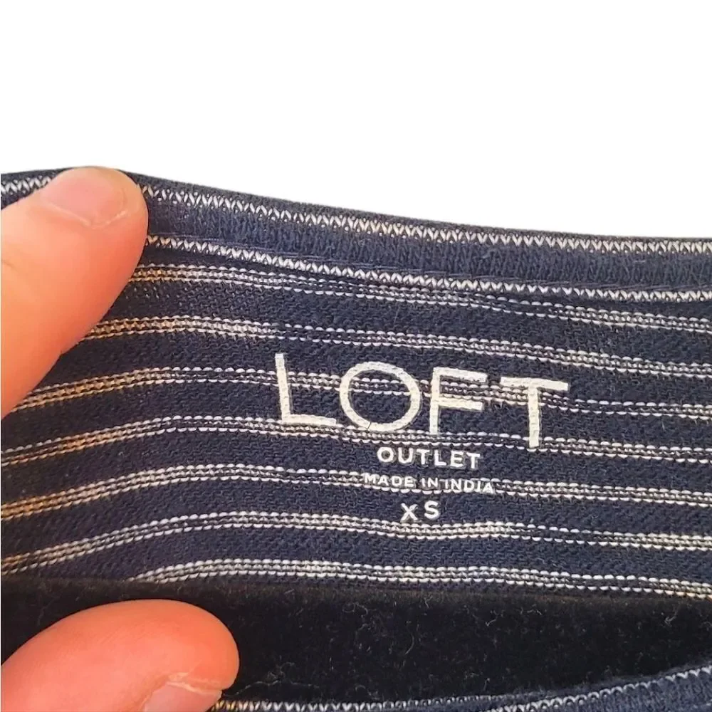 Loft Outlet Women's Navy Blue & White Striped Puff Sleeve Blouse Size XS